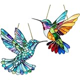 2 Stück Kolibri Sonnenfänger Fenster,Fensterdeko Hängend,Acryl Kolibri-Sonnenfänger,Farbe Kolibrianhänger Deko,Geeignet für Vogelliebhaber,Dekoration für Garten,Zuhause,Fenster und Zäune