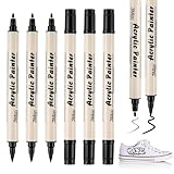 Maxmoc Textilstifte Waschmaschinenfest,6 Stück Acrylstifte Weiß,1-5mm Dual Tip Textilmarker,Wasserfeste Stoffmalstifte Textilfarbe Schwarz für T-Shirt Stoffbeutel Basteln (Schwarz)