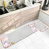 Vintage Teppich, Teppich für Die Küche Pink Lila Mehrfarbiges Blumenmuster 40X60cm+40X120cm Heimtextilien