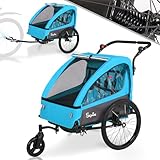 SEPNINE® 2 in 1 Kinderanhänger & Kinderwagen mit Federung, Fahrradanhänger für 1 bis 2 Kinder max, Joggerfunktion, Faltbar, Geräumiger Kofferraum (Blau)