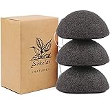 3 Stück Natürlicher Konjac Schwamm Gesicht Gesichtsschwamm Gesichtsschwämme Gesichtsreiniger Gesichtspeeling Gesichtsreinigung nachhaltig mit Aktivkohle und Aloe Vera für alle Hauttypen (Black)