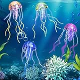 4 Pcs Glühende Qualle Fischtank Dekorationen Set, schwimmende Quallen Aquarium Dekoration Simulation Silikon Wasserorganismen für Aquarium Fisch Tank Glow Ornament