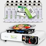 Green Camp ® Gaskocher mit 16 Kartuschen 227 g - Campingkocher mit Gaskartuschen mit Piezozündung - GaskocherCamping