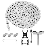 Fahrradkette 6/7/8 Fach 1/2 x 3/32 Zoll 116 Glieder, Fahrradkette Set mit Kettenschloss, Kettennieter, Kettenschlosszange und 4 Paar Kettenschlösser, Fahrrad Kette Werkzeug Set für MTB Rennrad Citybik