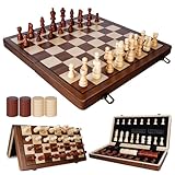 Schachbrett aus Holz, Schachbrett – magnetisches 2-in-1-Schachspiel mit faltbarem Tablett für eine einfache Aufbewahrung, ideal für Partys und Familienveranstaltungen (39 x 39 cm)