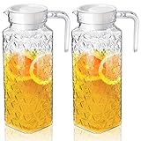 Peohud 2 Stück Acrylkrug,1.1L klar Kunststoff Krug mit abnehmbarem Decke,Ransparente Saft Krug Wasserkrug für Eistee, Sangria, Limonade, Kalte oder heiße Getränke, BPA-frei und Bruchfest