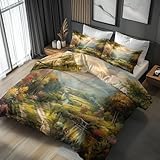 Generisch Bettwäsche 140x200 Tropische Landschaft, Weiche Bügelfreie Mikrofaser Bettbezug Set 2tlg, Wald Berg Natur Landschaft Muster Schlafzimmer Deko, 1 Kissenbezug 70x90, mit Reißverschluss ZSF140