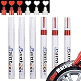 JUXINE Auto Reifenmarkierungsstift,6 Stücke Wasserdichte Marker-Stifte Permanentlack,DIY Reifenstift Reifenmarker für Auto Motorrad Reifen,Autoreifen (3 Rot & 3 Weiß