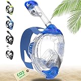 Khroom Schnorchelmaske Erwachsene & Kinder ab 3 Jahre | CO2 sicher | Vollgesichtsmaske mit Easy-Breath System | Schnorchelset Alternative | Seaview Y Tauchmaske Erwachsene / Kinder (XS Hellblau)