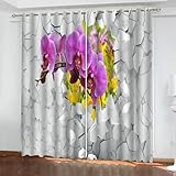Bishilin Verdunklungsvorhänge mit Ösen, Gardinen Blickdicht 2er Set 214x274CM 3D Geometrie und Blumen Modern Vorhänge Verdunkelnd Schlafzimmer Kinderzimmer Jugendzimmer