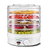 Green Blue GB190 Dörrautomat mit Temperaturregler 35–70 °C | 250 W BPA-frei Extra Leise | Dörrgerät für Obst Gemüse Fleisch Fisch Kräuter Pilze | 5 Platten je 4,5 cm Höhe
