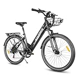 SAMEBIKE RS-A01PRO E-Bike, Elektrofahrrad 26'' Trekkingrad E-Cityrad mit 36V 15Ah Lithium-Akku für Lange Reichweite bis 60-120KM, 250W 70NM, EU-konformes Damen und Herren (deep Black)