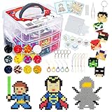 La Manuli Bügelperlenset 6000 Stück Sortiert Bügelperlen 5mm Midi in 20 Farben - Super Hero Steckperlen Set Vorlagen mit Muster Große Platten, Organizerbox