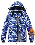 MoFiz Jungen wasserdichte Skijacke Kinder Kapuze Fleece Winter Snowboard Jacken Winddicht Warm Oberbekleidung mit Reißverschlusstaschen, Blau, 8-9 Years