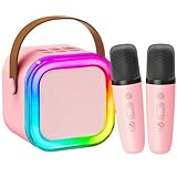 Karaoke Maschine Kinder, Karaoke Anlage mit 2 Mikrofonen, ideal für Duette, Partys oder Familienabende, Geschenk & Spielzeug für Mädchen 4–12 Jahre