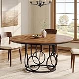 Tribesigns Runder Esstisch, 119 cm, Holz-Küchentisch mit stabilem Metallsockel für 4–6 Personen, großer runder Esstisch für Esszimmer, Küche, Wohnzimmer (Braun & Schwarz, nur Schreibtisch)