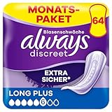 Always Discreet Inkontinenzeinlagen Long Plus, 64 Binden (4 x 16 Stück) Monatspaket, diskreter Schutz & hohe Saugstärke, geruchsneutralisierend (Verpackung kann variieren)