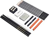 Amazon Basics 17 Stück, Skizzier- und Zeichenstifte-Set, Holzkohle, schwarz, Weiß, orange