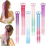 12 Stück Bunte Haarsträhnen Kinder, Farbiger Haarschmuck Mädchen, 40 cm Kinder Haarschmuck, Bunte Haare mit Elastischem Seilband, für Mädchen Geburtstag Party Jubiläum Reisen