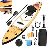 JUMMICO Stand Up Paddling Board, 330 * 76 * 15cm Aufblasbares SUP Board, 2-in-1 Stand Up Paddle mit Kajaksitz & Zubehör, Bis 130kg, Ideal zum Surfen, Angeln, Yoga, Orange