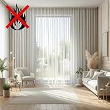 Maßgeschneiderte schwer entflammbare Voile Store Gardine, Kräuselband (Universalband), halbtransparent, B1 Zertifikat nach DIN 4102 Weiß