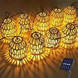 10 Stück LED Lichterkette Außen Solar, Lampions Außen Wetterfest IP44, Papierseil Solar Lichterkette Outdoor Lampions, Lichterkette Rattan für Garten, Balkon, Terrasse, Pavillon Aussen, Warmweiß