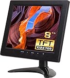 WHOLEV Mini Monitor HDMI Monitor 8 Zoll Monitor TFT LCD 1024x768 mit AV/VGA/HDMI/BNC/USB Kopfhörer Eingebauter Lautsprecher für Büro/Geschäft/Heimsicherheit Raspberry Pi CCTV IP Kamera PC-Display