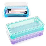 Tikplus 3 Stück Stapelbare Stiftebox，Durchsichtige Bleistiftboxen Stifte Aufbewahrung, Stiftebox Kinder für Kleinteile, Aquarellstifte, Pinselmalstifte, Zeichnungs Werkzeuge, Bürobedarf Organizer