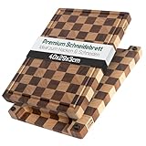 MAKUMORI Premium Schneidebrett aus Massivholz, Stirnholz, End Grain 40x29x3cm - zweifarbig kariert aus Akazien- und Heveaholz, FSC® -zertifiziert, Standfüße, Saftrinne und große Griffmulden