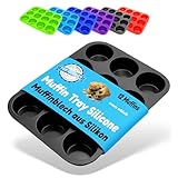 Belmalia Muffinblech aus Silikon für 12 Muffins, antihaftbeschichtet, Cupcakes, Brownies, Kuchen, Pudding, Muffinform Schwarz