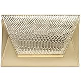 Caspar TA386 stylische große Damen Envelope Clutch Tasche Abendtasche mit Kroko Applikation, Farbe:gold, Größe:One Size
