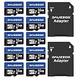 DAUZZOX Micro-SD-Karte, 16 GB, 10 Stück, MicroSDHC, U1 C10, UHS-I, Lesegeschwindigkeit max. 80 MB/s, für Smartphone, Kamera, Überwachung, Fahrrecorder, mit Adaptern