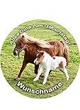 Tortenaufleger, frei gestaltbarer Text Zuckerbild, Geburtstag, Pferde, Pferd Essbares Foto für Torten, Tortenbild, Tortenaufleger Ø 20cm - Super Qualität, 07104