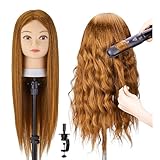 Frisierkopf, SZCY LLC Übungskopf 71cm 80% Echthaar,Frisieren Trainingsköpfe für Friseure Ausbildung Kopf Mit Halter + DIY Haare Set(Blond)