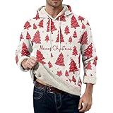 Weihnachten Hoodie Herren Gefütterte Kapuzenpullover Langarm Pullover mit Känguru Taschen Winter Winddicht Warme Fleece Sweatshirts mit Kapuze Casual Thermo Fleecepullover Tiefrot