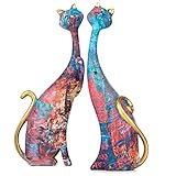 masteymoh Kunst Harz Skulptur Statue Katzen 2PCS Zwei Ölgemälde Katzen Skulpturen für Home Office Hotel Bücherregal Desktop Dekoration 28 cm hoch