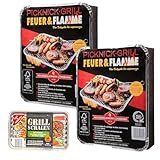 Feuer & Flamme Picknick & Einweggrill (2er Pack) + Gut & Günstig 10 stk. Grillschalen 34x22,5 cm. | perfekt geeignet, um Speisen im Camping schonend und sauber zuzubereiten
