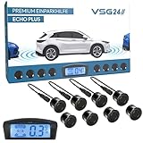 VSG24 Premium Kombi Einparkhilfe mit Display zum nachrüsten am Auto, PDC Parksensoren Vorne Hinten mit Stecksystem für einfachste Montage - 8 Rückfahrwarner Sensoren Parkhilfe Nachrüstsatz Schwarz