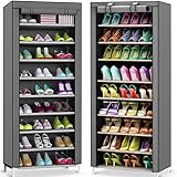 Retoo Schuhregal mit Stoffbezug, Schuhschrank Stoff mit 9 Ebenen, 30x60x158cm, 27 Paar Schuhe, Schuhständer mit Reißverschluss für staubfreie, Stoffregal, Stoffschrank, Schuhablage mit Schutzhülle