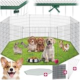 tectake® Freilaufgehege mit Sicherheitsnetz, Ø 204 cm, Welpenauslauf, Kleintierstall mit 8 Gitter, Kleintiergehege für Innen und Außen, Tierlaufstall mit Tür, Ideal für Kaninchen und Meerschweinchen