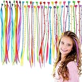LUFFLOK 42 Stück Bunte Haarsträhnen Kinder mit Haarclips, Haarverlängerung und Haarflecht, Haarsträhnen zum Einklipsen aus Kunsthaar zum Einflechten, Party Zubehör für Mädchen und Kinder (42 Stück)