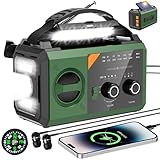 30000mAh Bluetooth Kurbelradio mit Handyladefunktion Solar, AM/FM Solar Radio 3 Lademethoden 8 in 1 Tragbares Notfallradio mit Powerbank,SOS,Taschenlampe,Kompass,Leselampe,Kopfhöreranschluss