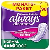 Always Discreet Inkontinenzeinlagen Normal, 96 Binden (4 x 24 Stück) Monatspaket, diskreter Schutz & hohe Saugstärke, geruchsneutralisierend (Verpackung kann variieren)