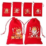 HAPINARY 6st Geschenktüte Zum Jahr Des Drachen Mini-umschläge Folienbeutel Kleine Tasche Taschen-party Vlies Partytaschen Bonbon Versandtaschen Abs Taschen Taschen Favorisieren Rot Stoff