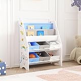 [en.casa] Kinderregal Ponteceso Bücherregal mit 2 Ablagefächern Spielzeugregal 6 Boxen Bücherkiste mit Koala-Motiv Weiß Grau Blau Kinderzimmer Organizer