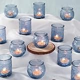 Ligtmor 24 Stück Blaue Vintage-Kerzenhalter – Verschiedene Kerzenhalter Glas für Party- Hochzeitsdekoration,Teelichthalter teelichtgläser (24, Blaue)