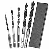 Brad Point Bohrer-Set – 4–10 mm 3-Punkt-Schnellwechsel-Sechskantschaft, Holzbearbeitung, Kegelsenker, HSS-Karbonstahl, Spiraldrehsenker, Bohrwerkzeug für Holz, Kunststoff, 5 Stück