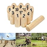 YRHome Kubb Wikingerspiel Wurfspiel Holzkielspiel Holzwurfspiel Schwedenschach skandinavisches Lustiges Wurfspiel Outdoorspiel Indoor & Outdoor für Kinder & Erwachsene 12 Numbers naturbelassenes Holz