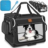 TRESKO® Hundebox faltbar inkl. Leckmatte, Spatel & Reflektoren M 61x42x42cm | Transportbox für Hunde und Katzen | Hundetransportbox Auto für kleine & große Hunde | Hundetasche robust Schwarz