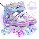 OLYSPM Rollschuhe Kinder Mädchen mit Glitzerherzen & Leuchträdern,4-Fach verstellbar, Roller Skates Kids für Anfänger,Geschenkidee zu Geburtstag Weihnachten(Violett,S)